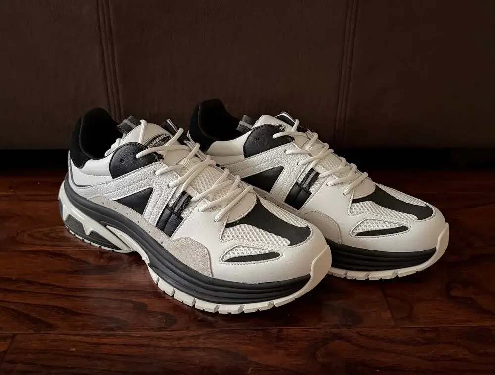 $395 Karl Lagerfeld Men's Chunky Runner Sneakers Black White Leather Mesh NIB 13